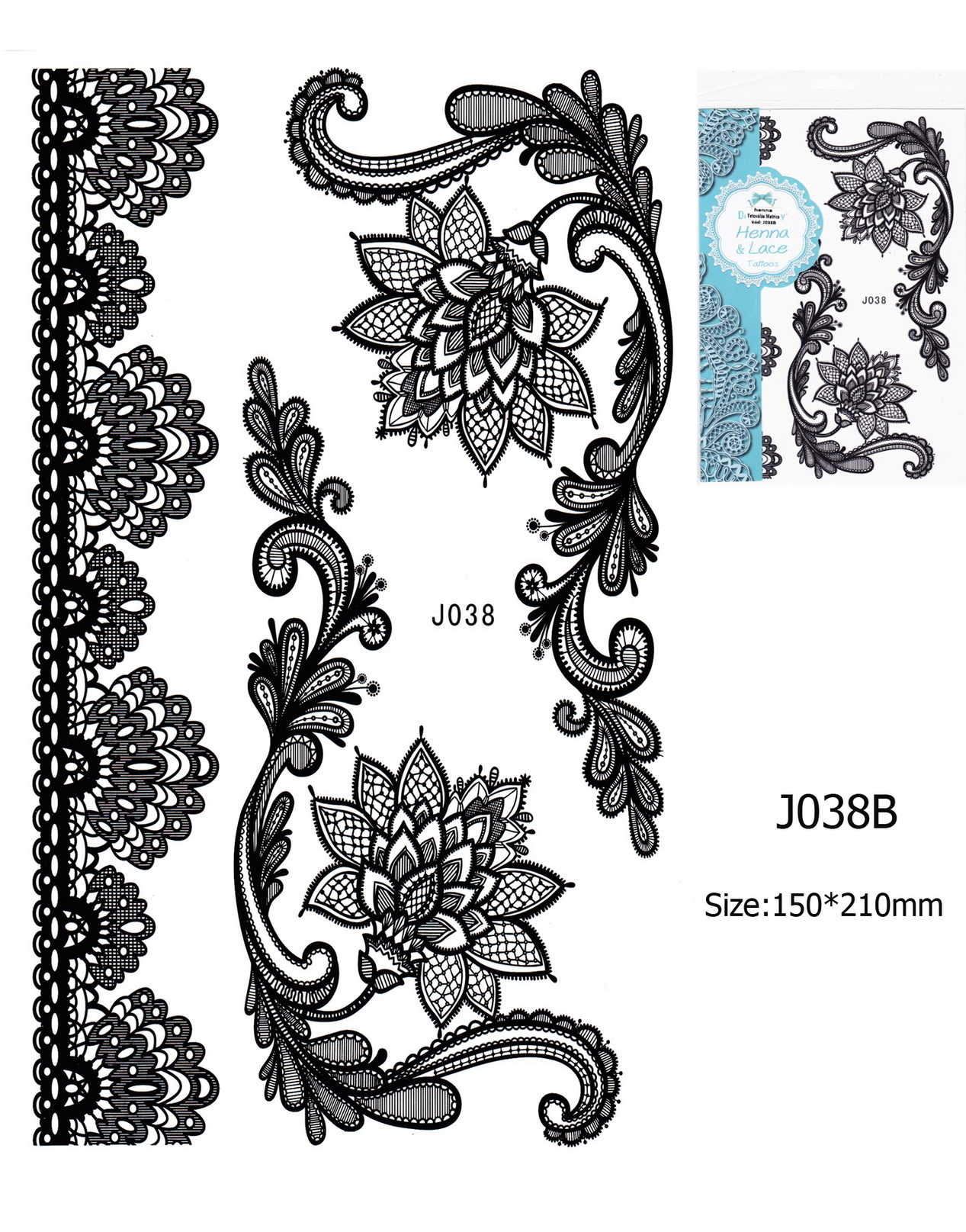 Henna tetoválás matrica 15cmX21cm J038B