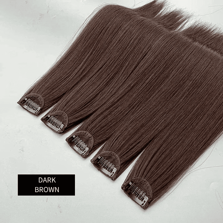 DARK BROWN,Egyenes hajhosszabbítás csattal, 5 darabos készlet