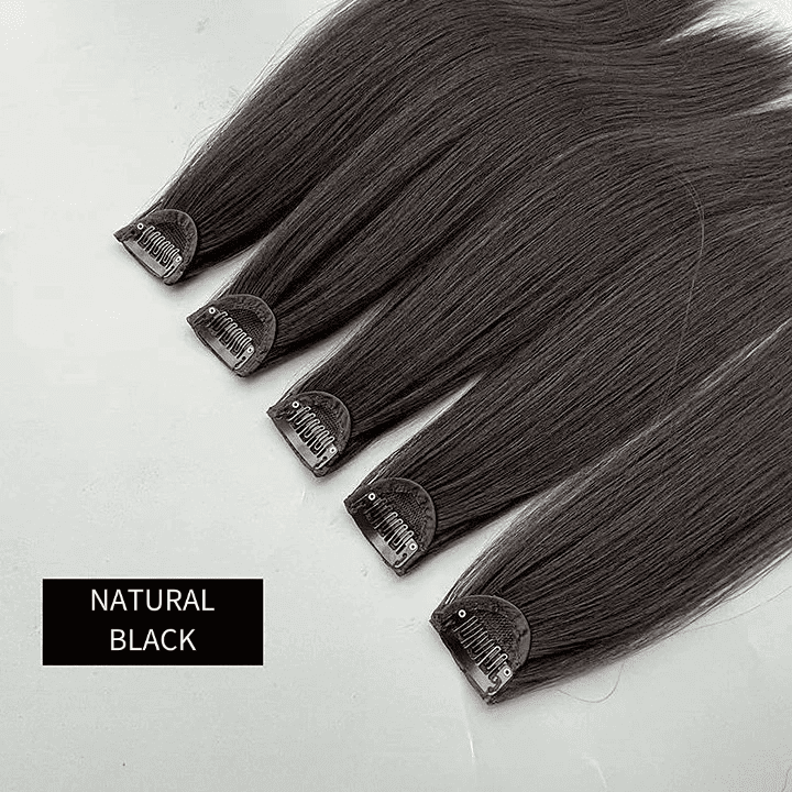 NATURAL BLACK,Egyenes hajhosszabbítás csattal, 5 darabos készlet