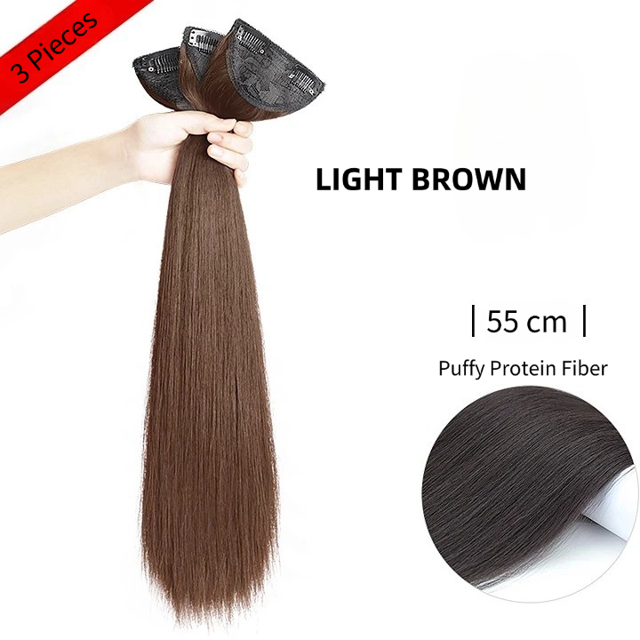 LIGHT BROWN;Egyenes hajhosszabbítás dupla csattal,3 darabos
