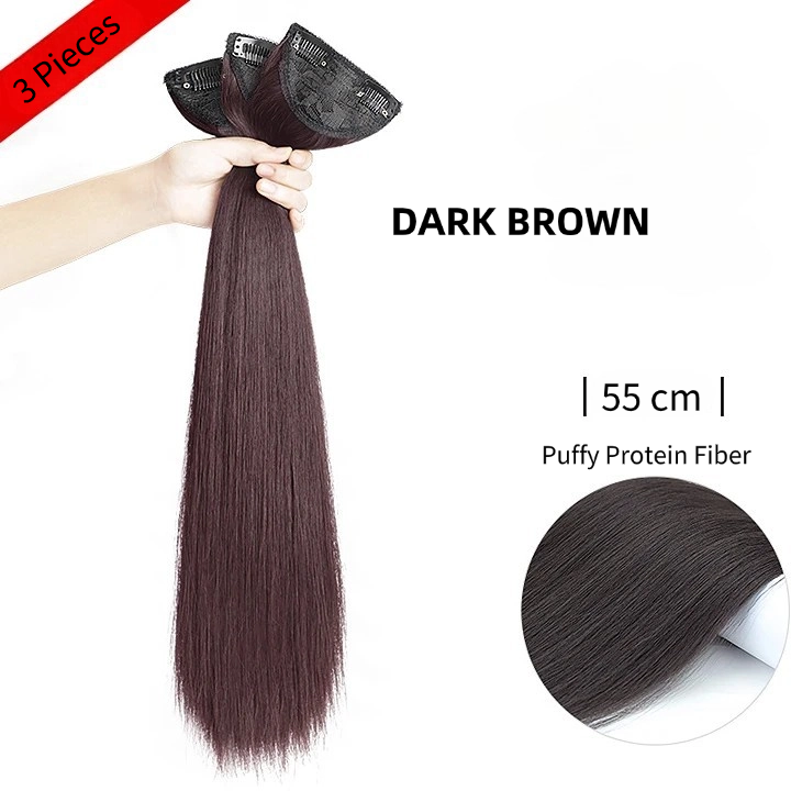 DARK BROWN;Egyenes hajhosszabbítás dupla csattal,3 darabos
