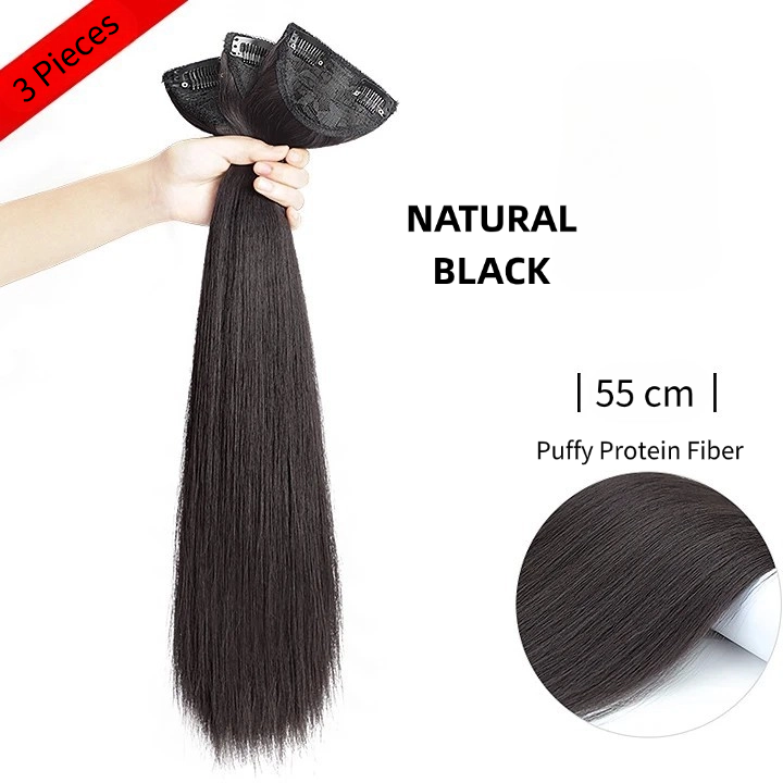 NATURAL BLACK; Egyenes hajhosszabbítás dupla csattal,3 darabos