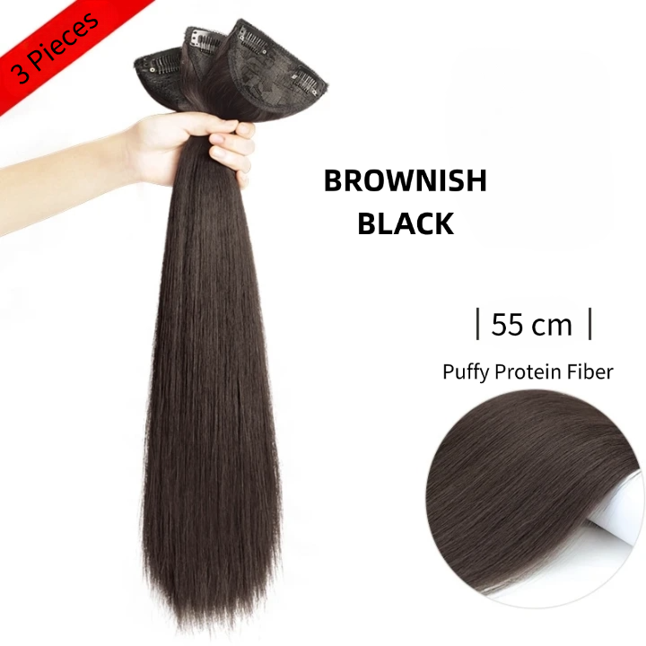 BROWNISH BLACK;Egyenes hajhosszabbítás dupla csattal,3 darabos